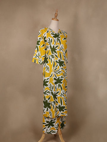 Yellow Floral Designed Cotton Salwar Suit - Diadem