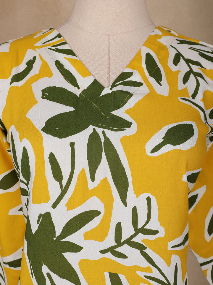 Yellow Floral Designed Cotton Salwar Suit - Diadem