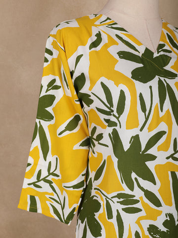 Yellow Floral Designed Cotton Salwar Suit - Diadem