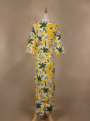 Yellow Floral Designed Cotton Salwar Suit - Diadem