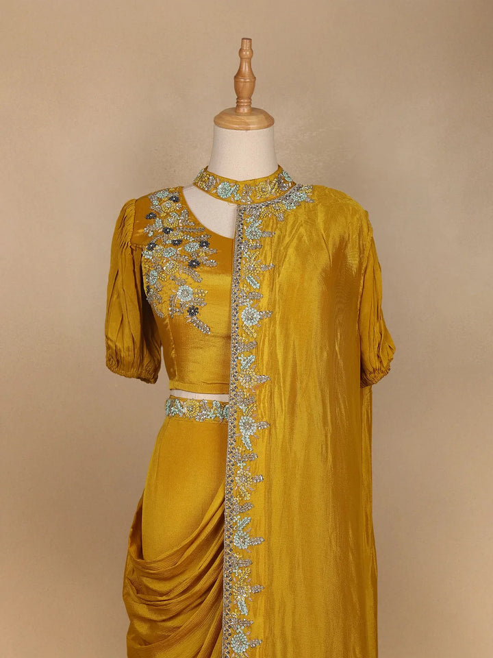 Yellow Floral Designed Crepe Sharara Salwar Suit - Diadem