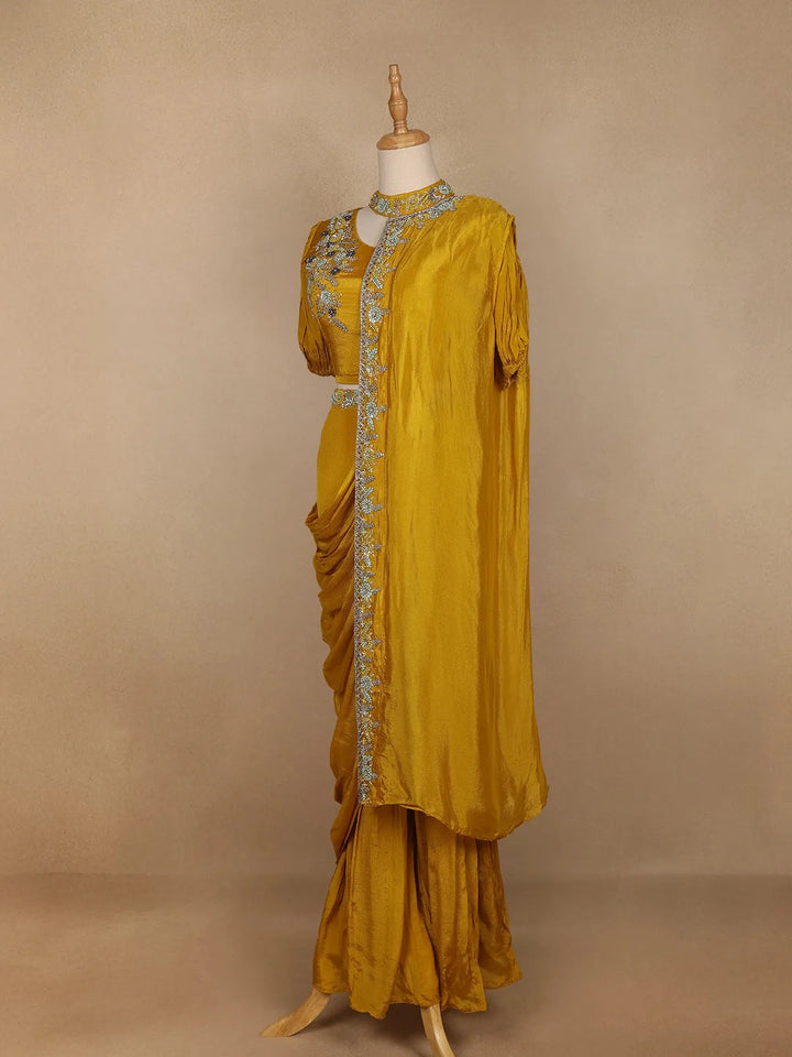 Yellow Floral Designed Crepe Sharara Salwar Suit - Diadem