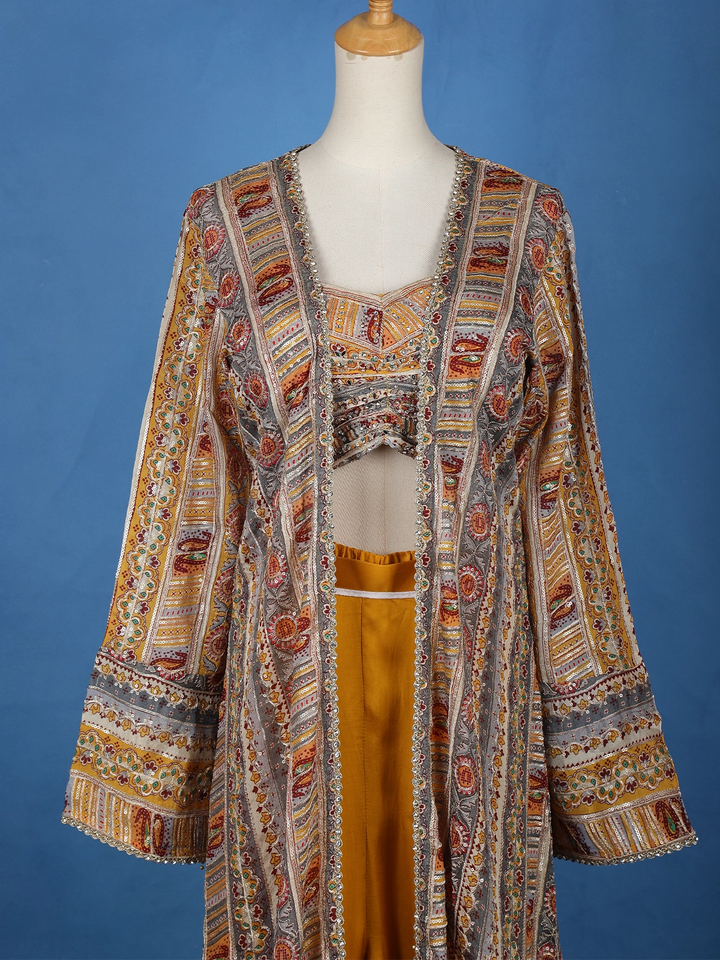 Yellow Floral Designed Georgette Palazzo Salwar Suit - Diadem