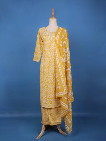 Yellow Floral Design Printed Cotton Salwar Suit - Diadem