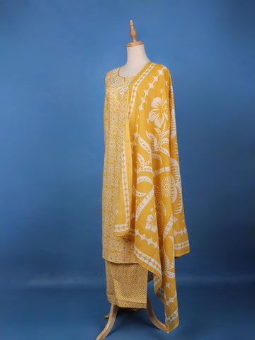 Yellow Floral Design Printed Cotton Salwar Suit - Diadem