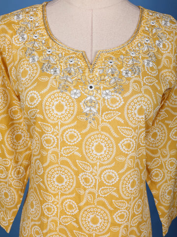 Yellow Floral Design Printed Cotton Salwar Suit - Diadem