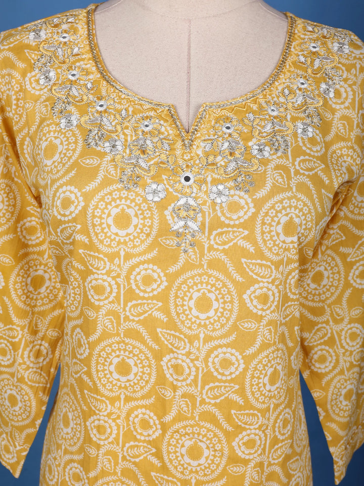 Yellow Floral Design Printed Cotton Salwar Suit - Diadem