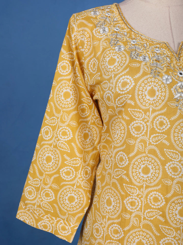 Yellow Floral Design Printed Cotton Salwar Suit - Diadem