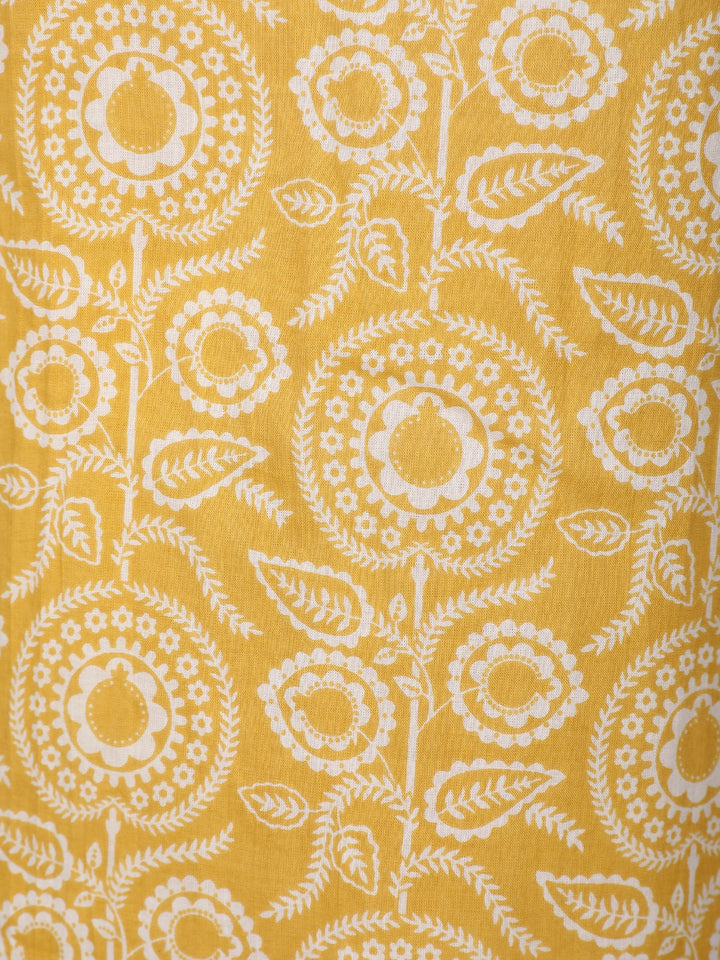 Yellow Floral Design Printed Cotton Salwar Suit - Diadem
