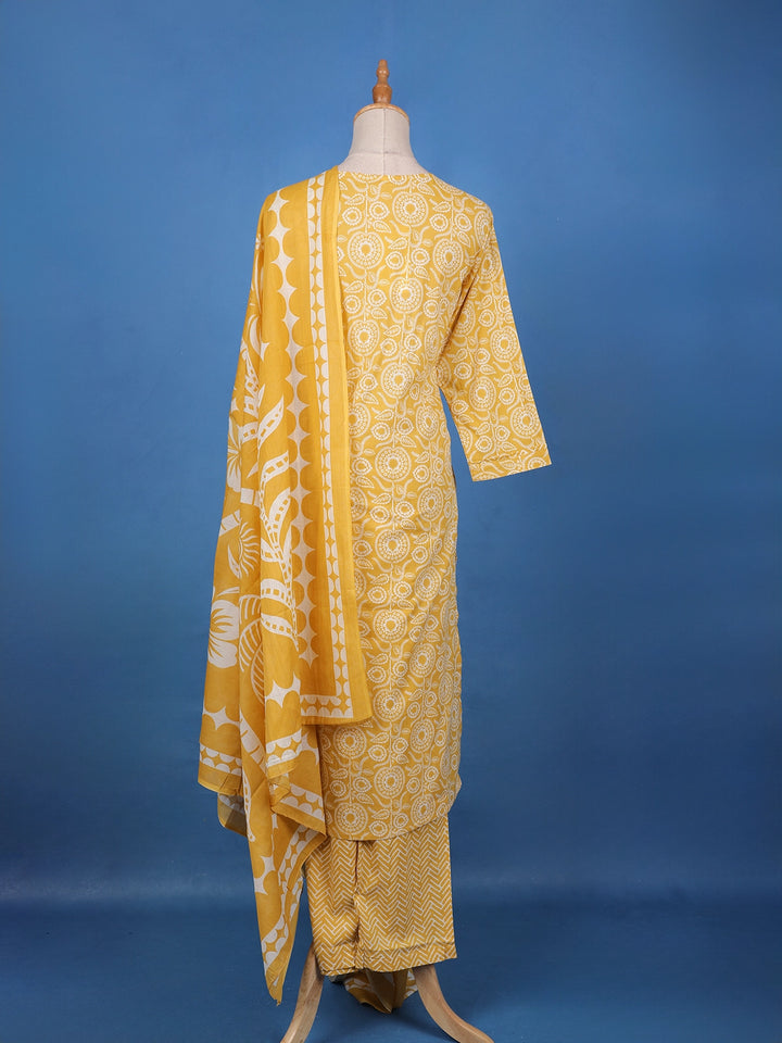 Yellow Floral Design Printed Cotton Salwar Suit - Diadem