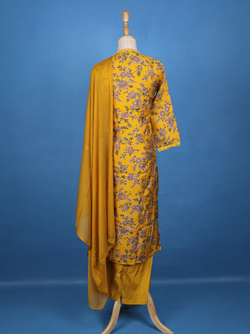 Yellow Floral Designed Raw Silk Salwar Suit - Diadem