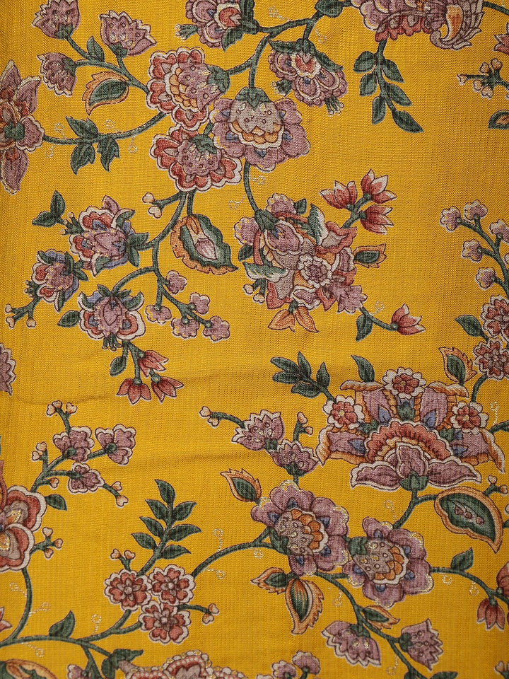 Yellow Floral Designed Raw Silk Salwar Suit - Diadem