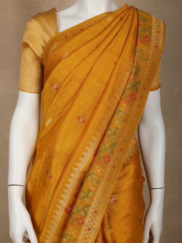 Yellow Floral Designed Raw Silk Saree - Diadem