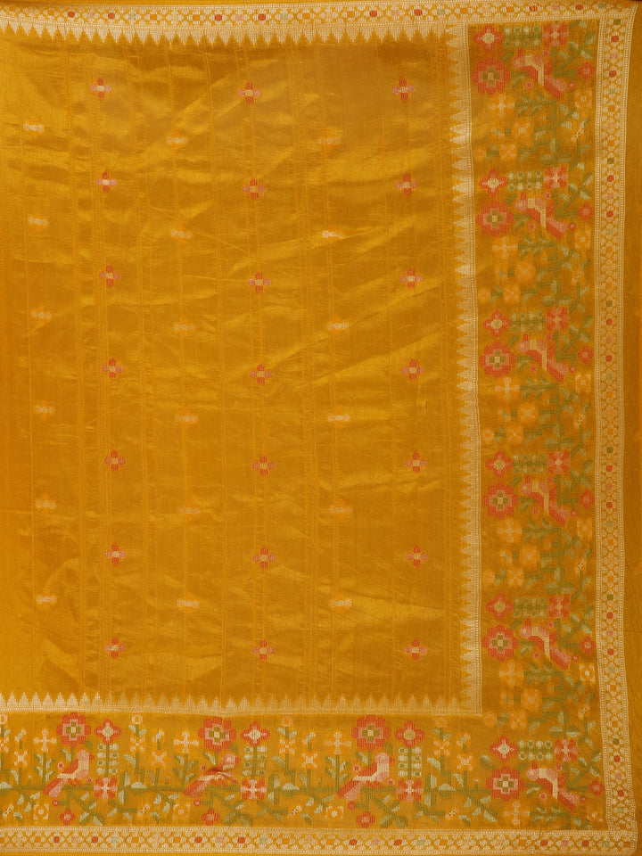 Yellow Floral Designed Raw Silk Saree - Diadem