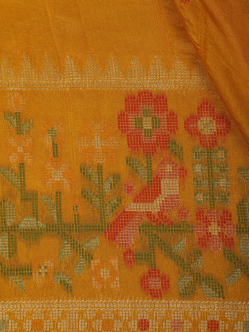 Yellow Floral Designed Raw Silk Saree - Diadem
