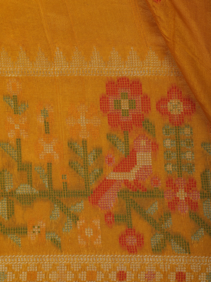 Yellow Floral Designed Raw Silk Saree - Diadem