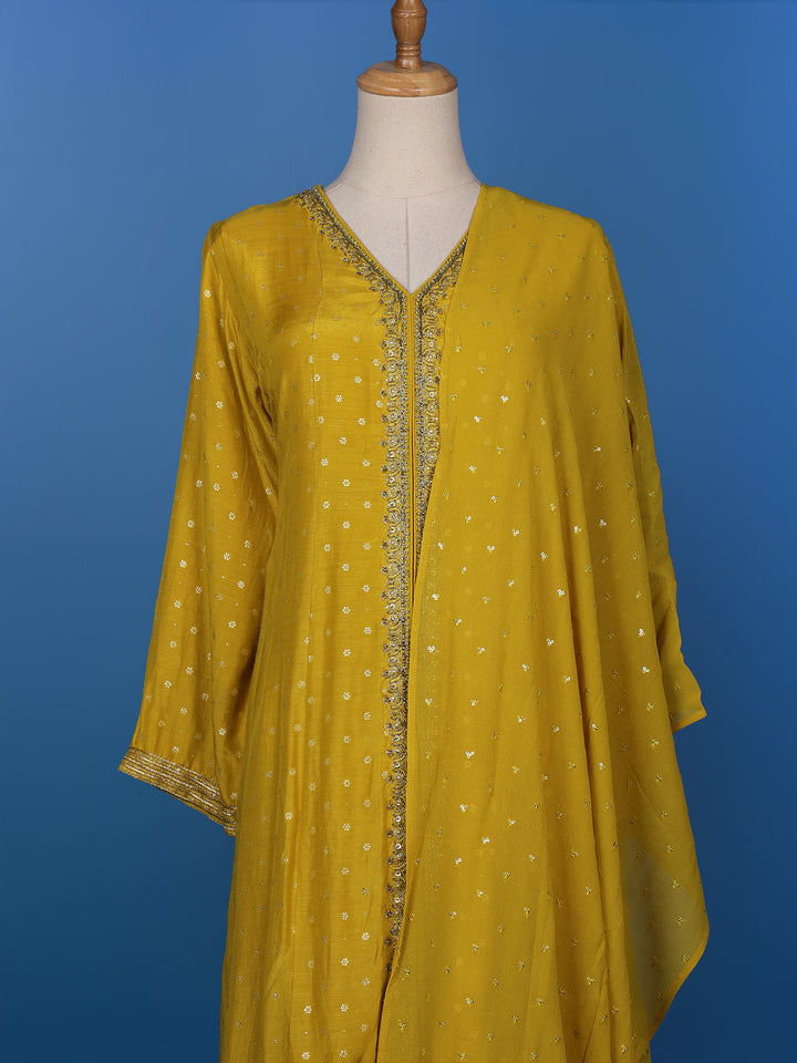 Yellow Floral Designed Semi Silk Salwar Suit - Diadem