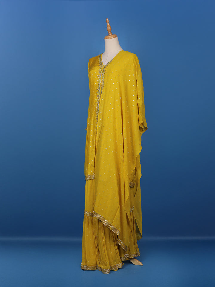 Yellow Floral Designed Semi Silk Salwar Suit - Diadem