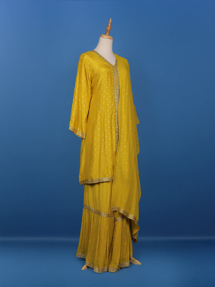 Yellow Floral Designed Semi Silk Salwar Suit - Diadem