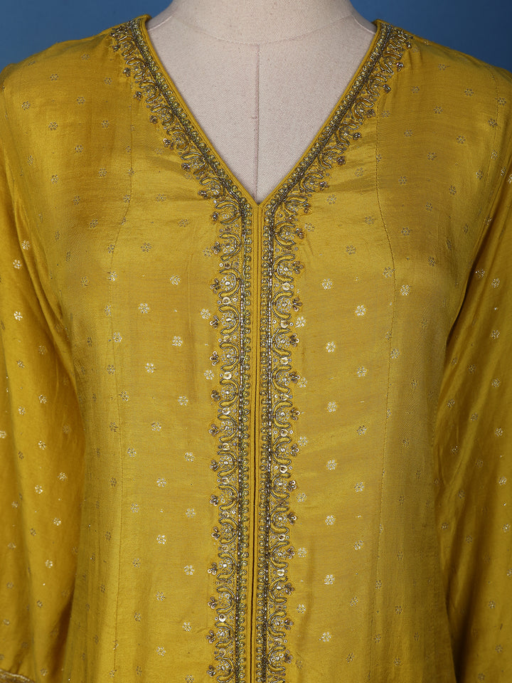 Yellow Floral Designed Semi Silk Salwar Suit - Diadem