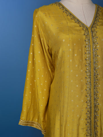 Yellow Floral Designed Semi Silk Salwar Suit - Diadem