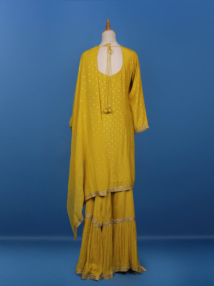 Yellow Floral Designed Semi Silk Salwar Suit - Diadem