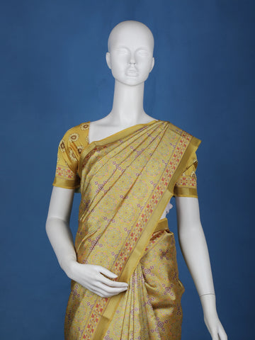 Yellow Floral Designed Semi Silk Saree - Diadem