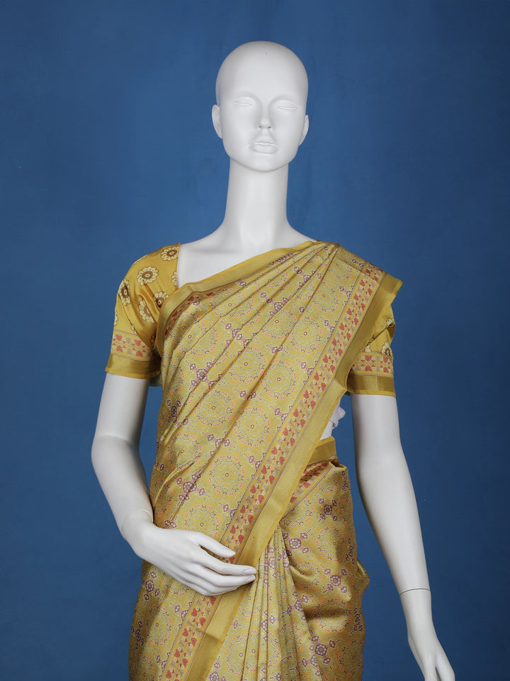 Yellow Floral Designed Semi Silk Saree - Diadem