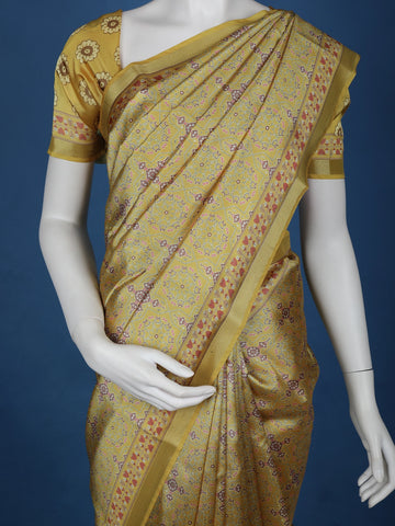 Yellow Floral Designed Semi Silk Saree - Diadem