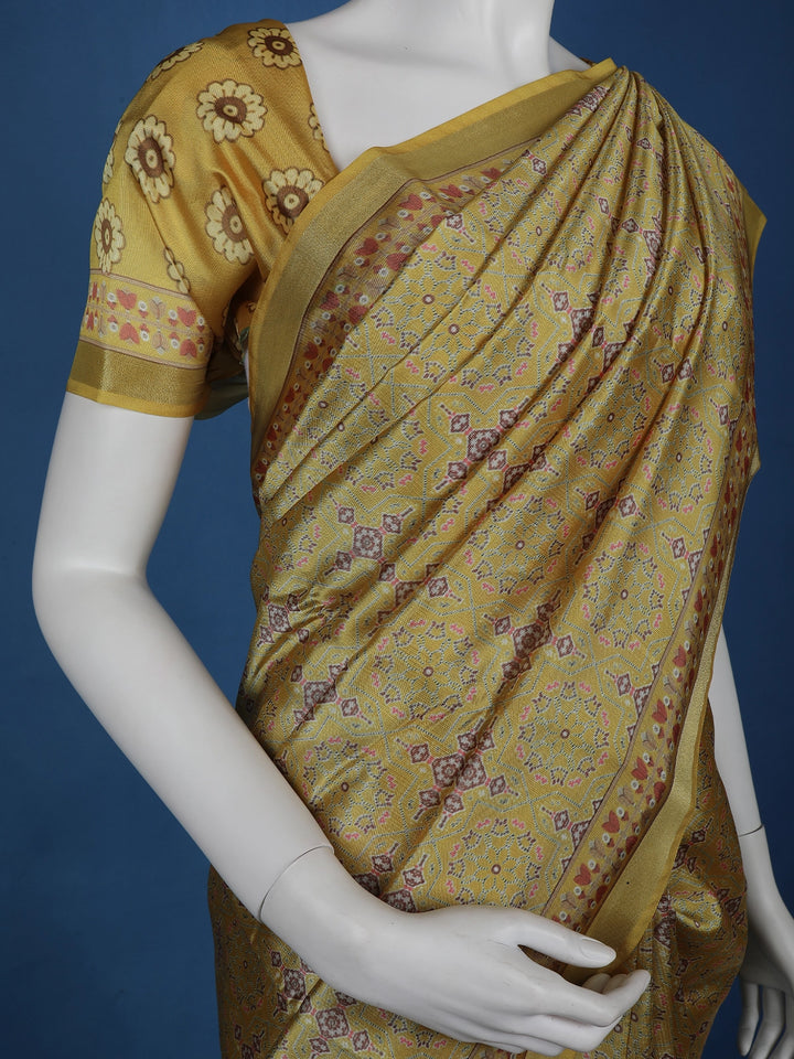 Yellow Floral Designed Semi Silk Saree - Diadem