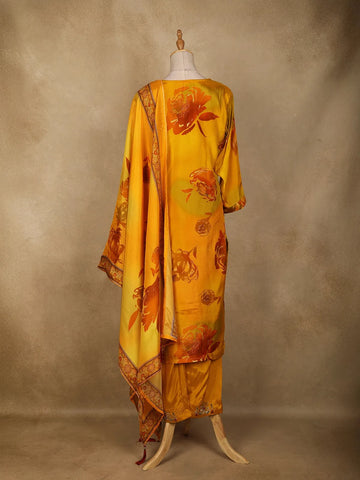 Yellow Floral Designed Semi Silk Straight Cut Salwar Suit - Diadem