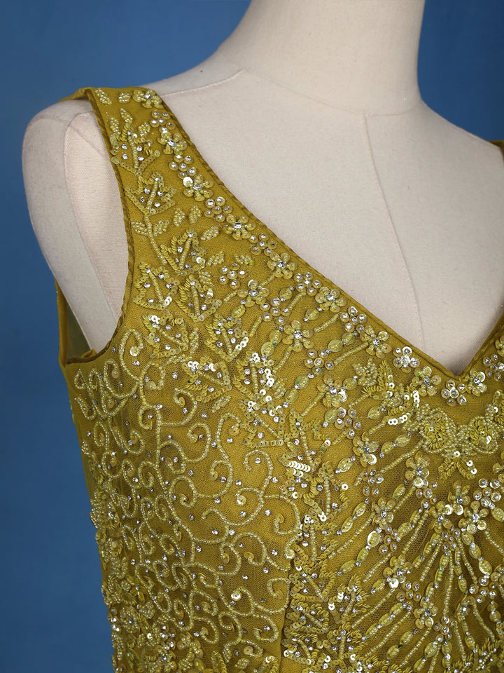 Yellow Floral Embroidered Net Lehenga for Bridesmaids - Diadem