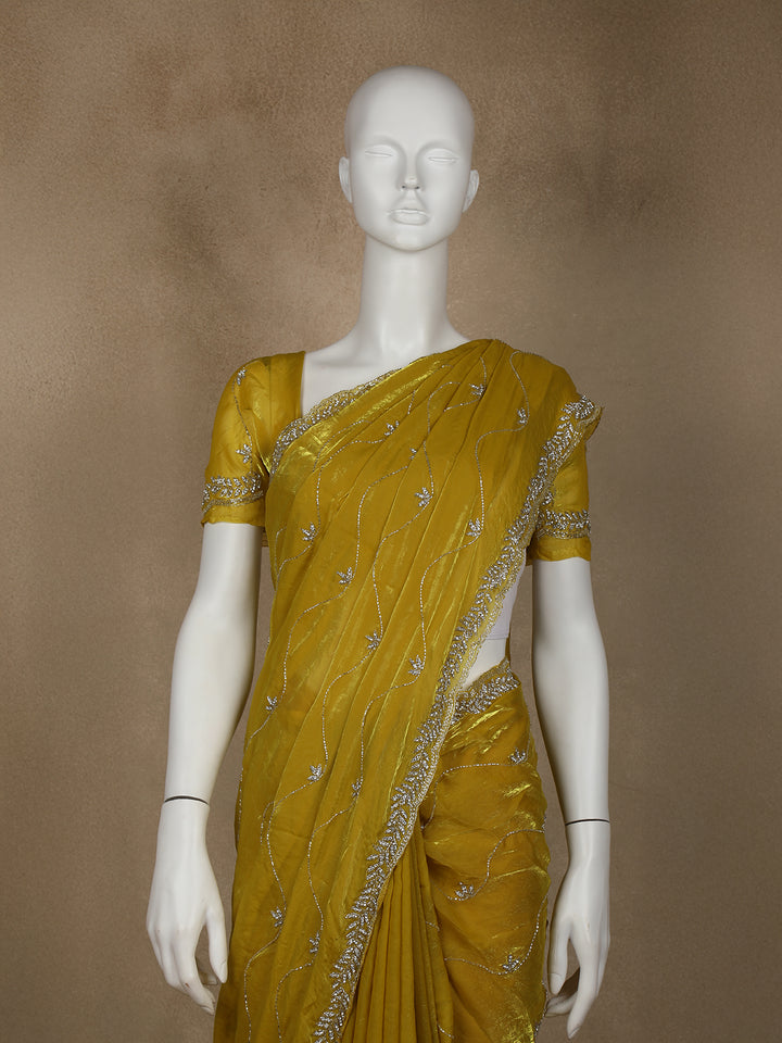 Yellow Floral Embroidered Organza Designer Saree - Diadem