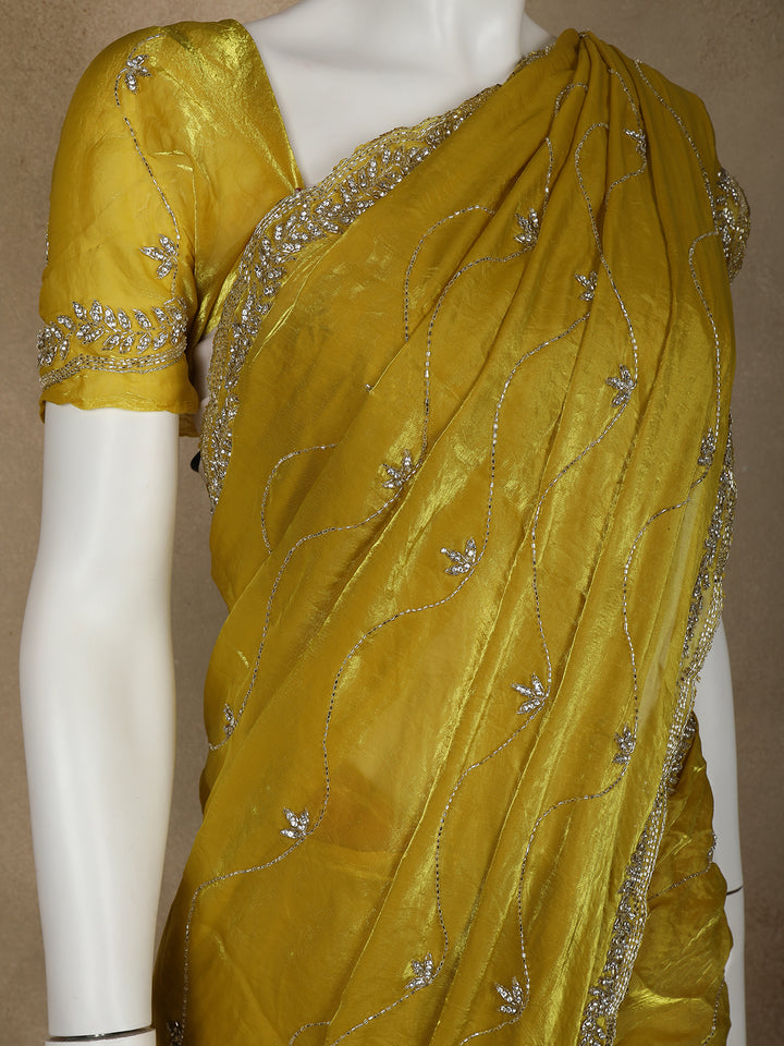 Yellow Floral Embroidered Organza Designer Saree - Diadem