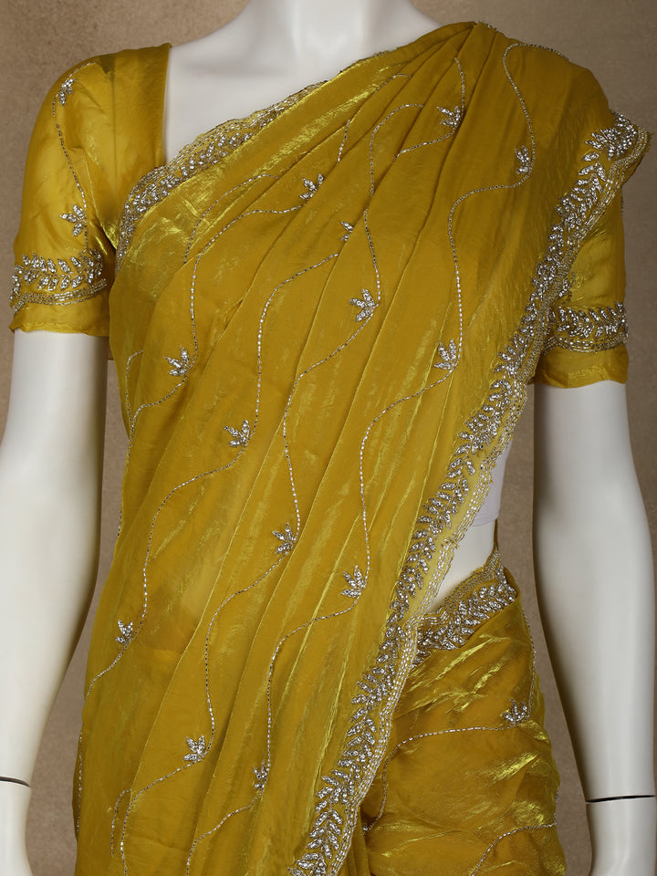 Yellow Floral Embroidered Organza Designer Saree - Diadem