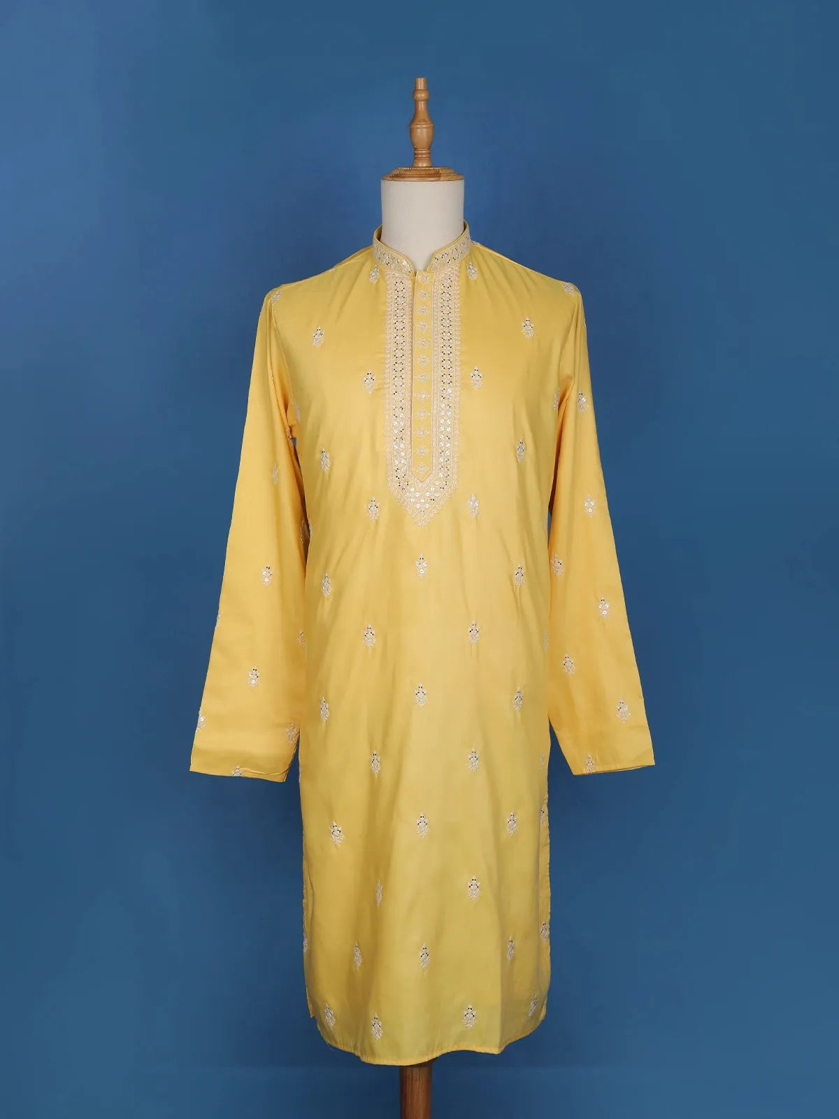 Yellow Floral Embroidery Cotton Kurta Set With Pant