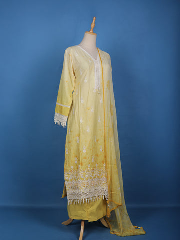 Yellow Floral Embroidery Cotton Salwar Suit - Diadem