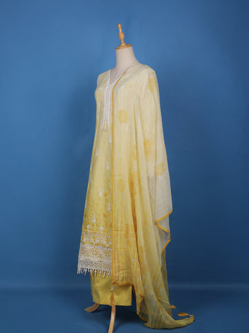 Yellow Floral Embroidery Cotton Salwar Suit - Diadem