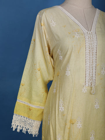 Yellow Floral Embroidery Cotton Salwar Suit - Diadem