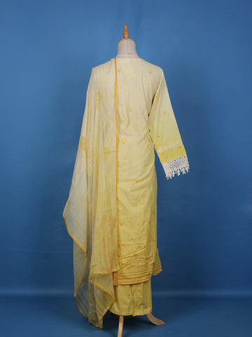 Yellow Floral Embroidery Cotton Salwar Suit - Diadem