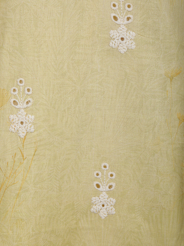 Yellow Floral Embroidery Cotton Salwar Suit - Diadem