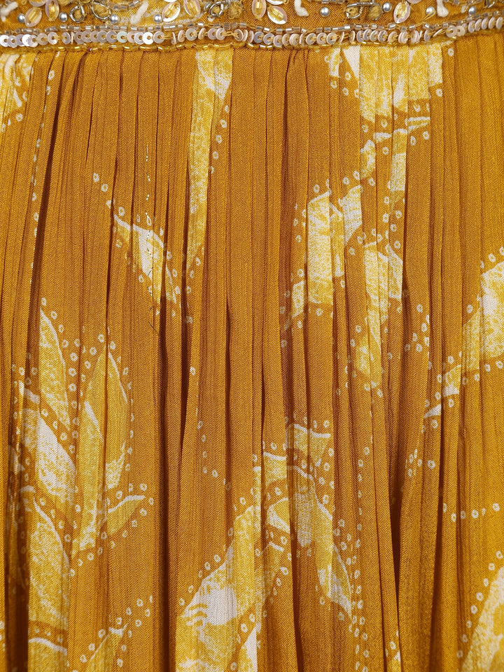 Yellow Floral Embroidery Crepe Gown - Diadem