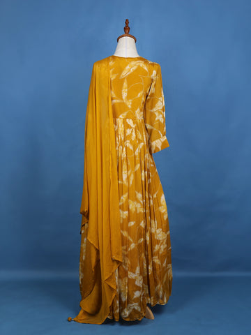 Yellow Floral Embroidery Crepe Gown - Diadem