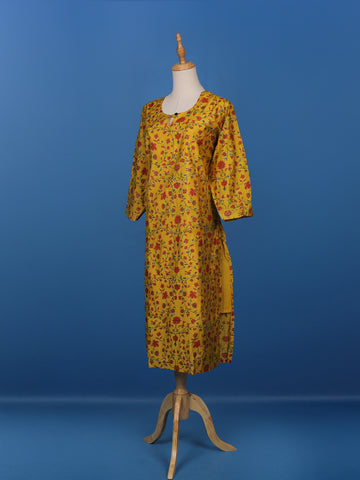 Yellow Floral Printed Cotton Kurti - Diadem