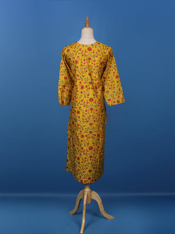 Yellow Floral Printed Cotton Kurti - Diadem