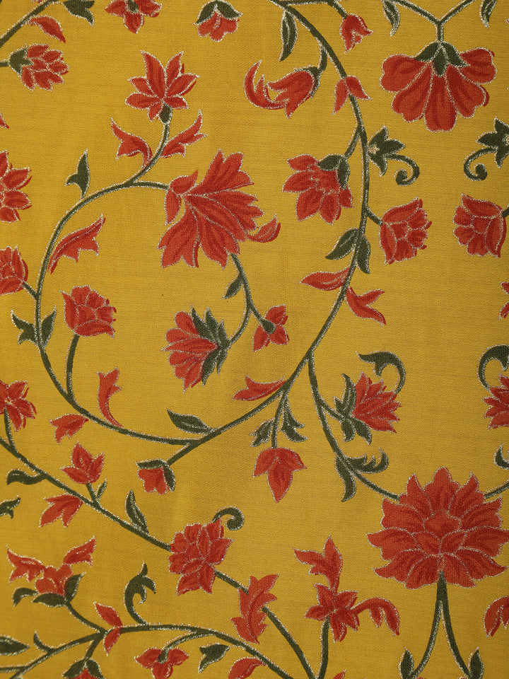 Yellow Floral Printed Cotton Kurti - Diadem