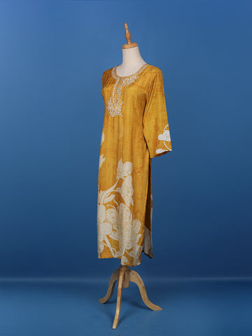 Yellow Floral Printed Cotton Kurti - Diadem