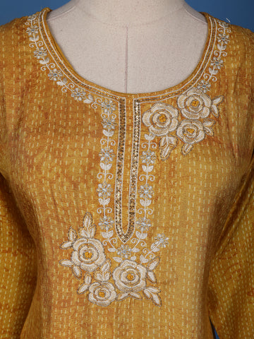Yellow Floral Printed Cotton Kurti - Diadem