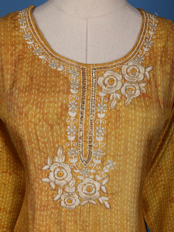 Yellow Floral Printed Cotton Kurti - Diadem
