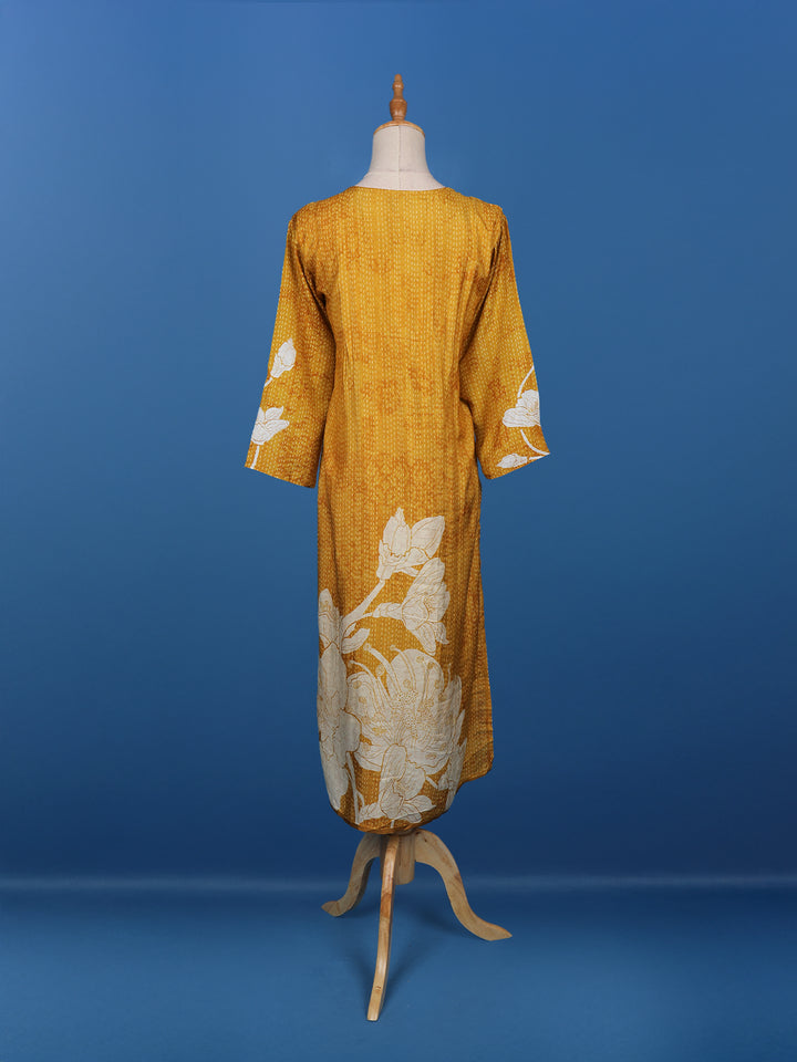 Yellow Floral Printed Cotton Kurti - Diadem